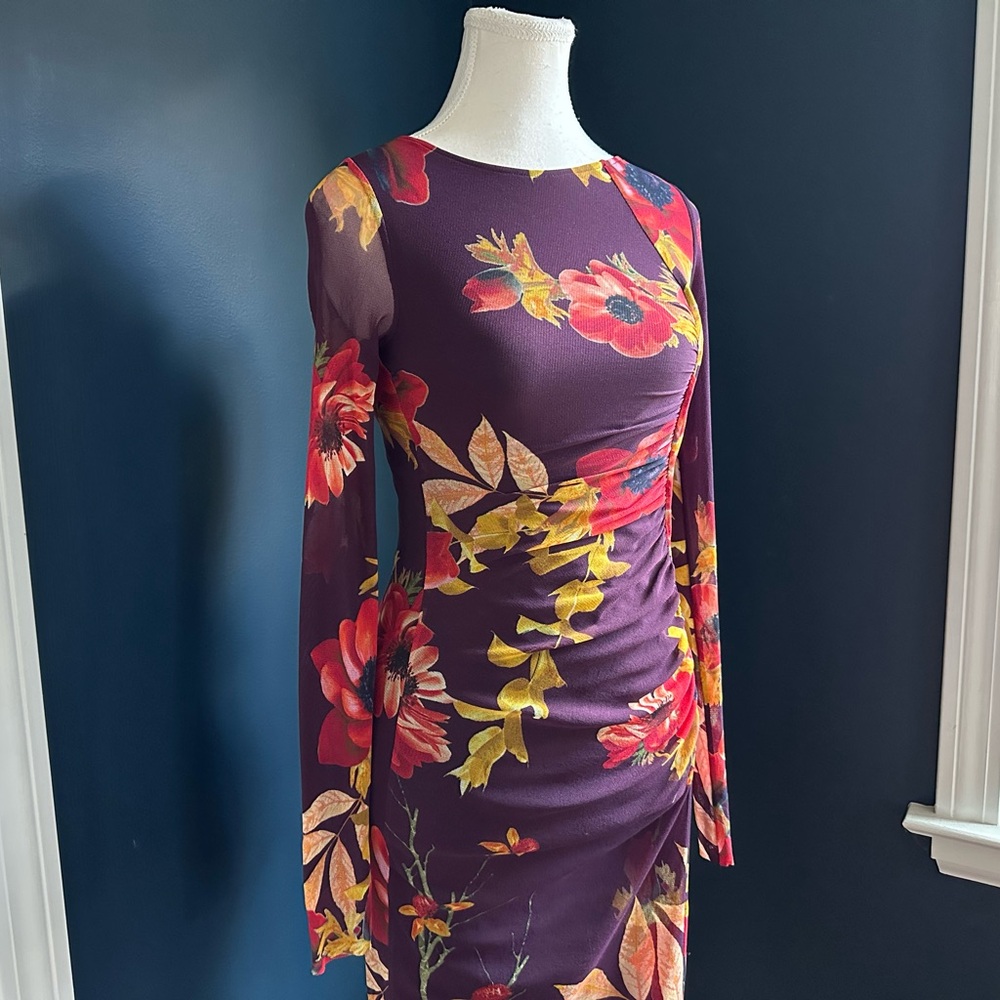 Fuzzi Abito Mesh Long Sleeve Ruched Midi Dress, Size XS - Picture 5 of 16